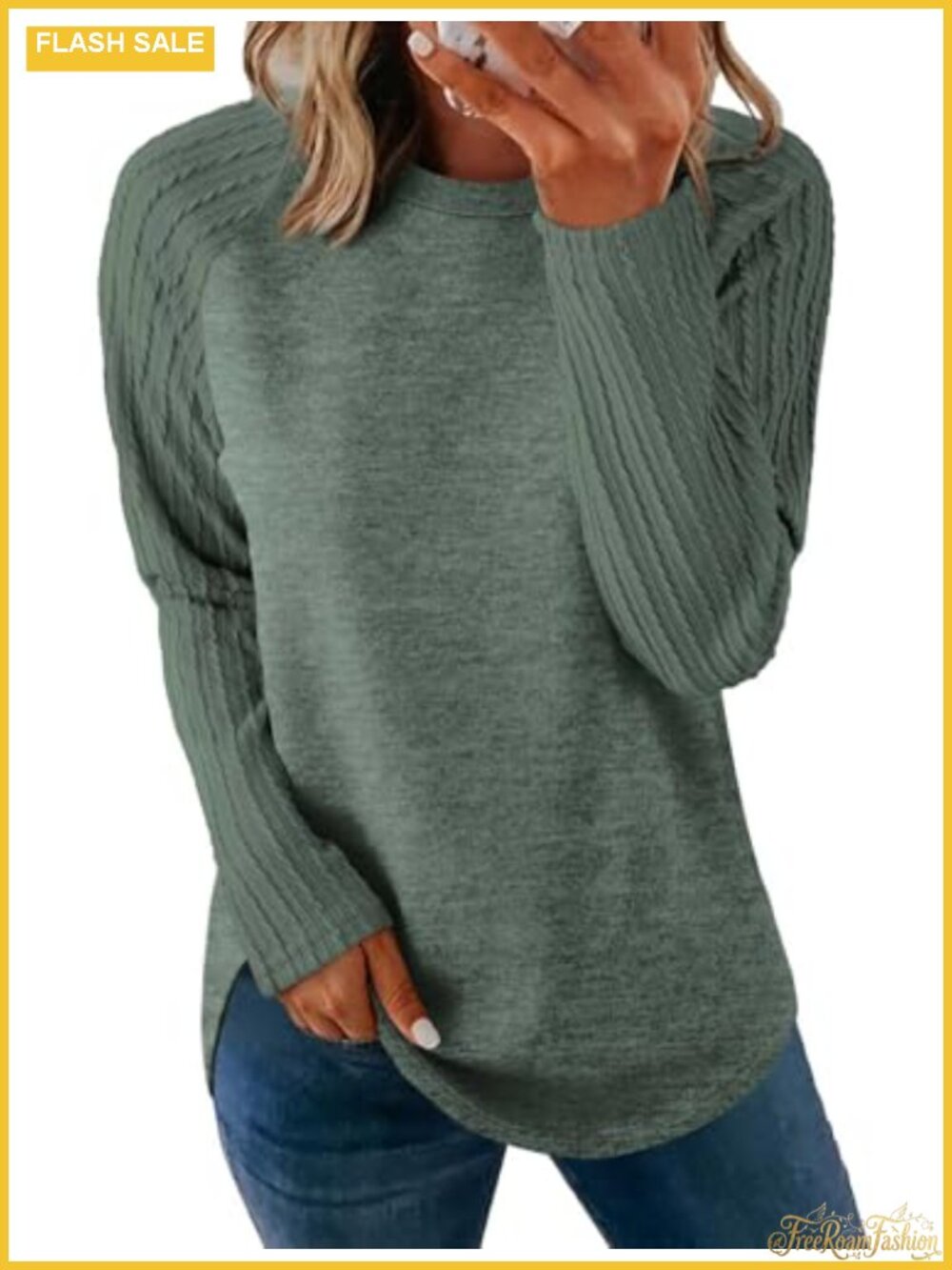Women's Long Sleeve Crewneck Sweatshirt Tunic Top Loose Fit Curved Hem